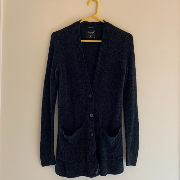 A&F V-Neck Cotton Cardigan in Dark Navy (XS) - Picture 2 of 3